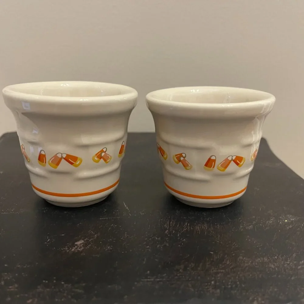 Candy Corn Votive Holders, Longaberger Pottery Woven Traditions